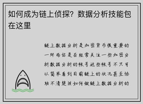 如何成为链上侦探？数据分析技能包在这里